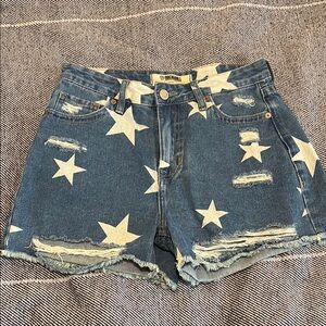 Rock & Roll Cowgirl Blue and White Jean Shorts Star Design
